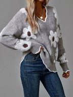 Floral V-Neck Long Sleeve Sweater.