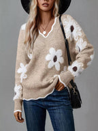 Floral V-Neck Long Sleeve Sweater.