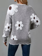 Floral V-Neck Long Sleeve Sweater.