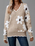 Floral V-Neck Long Sleeve Sweater.