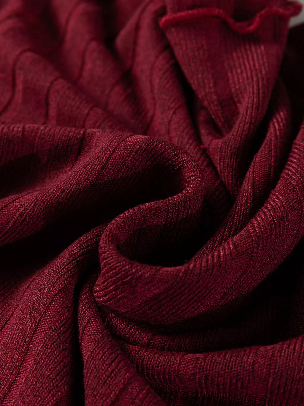 Frilled Neck Ribbed Knit Patchwork Long Sleeve Mini Dress.