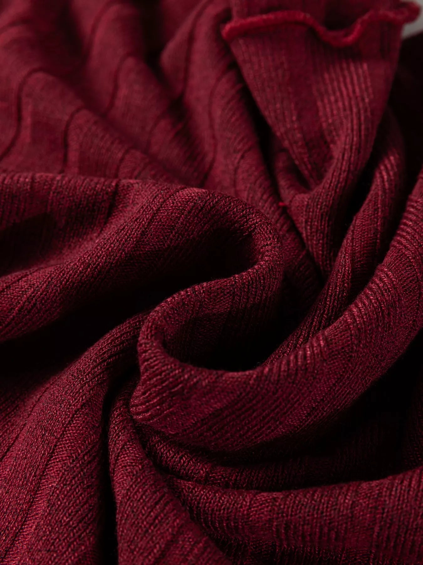 Frilled Neck Ribbed Knit Patchwork Long Sleeve Mini Dress.