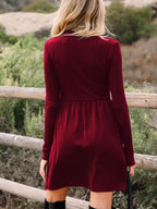 Frilled Neck Ribbed Knit Patchwork Long Sleeve Mini Dress.