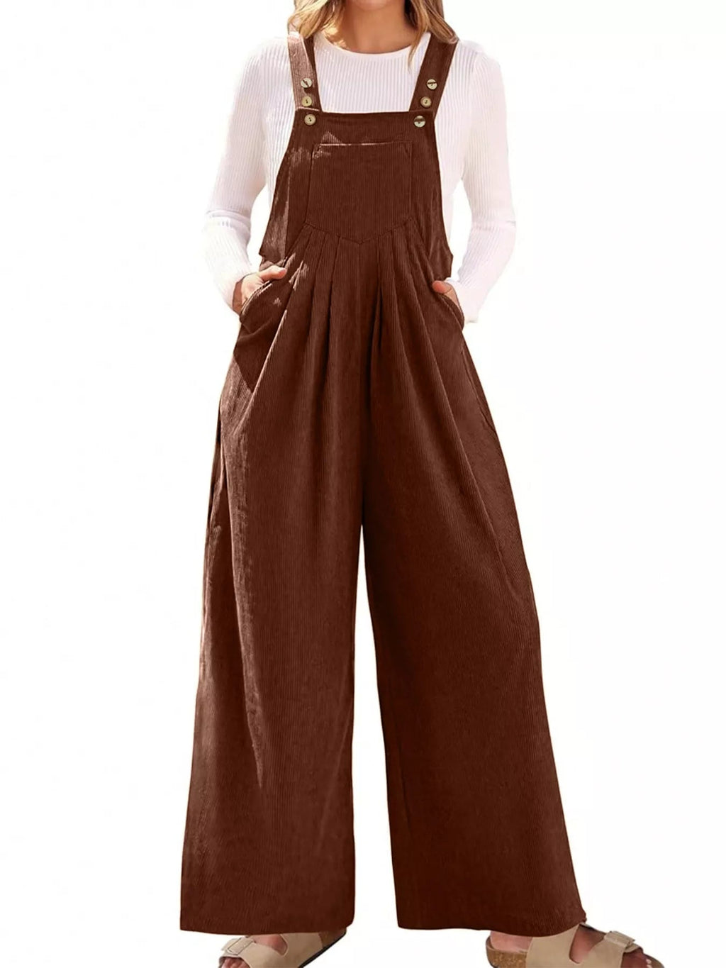 Front Ruched Wide Leg Jumpsuit with Pockets.