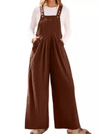 Front Ruched Wide Leg Jumpsuit with Pockets.
