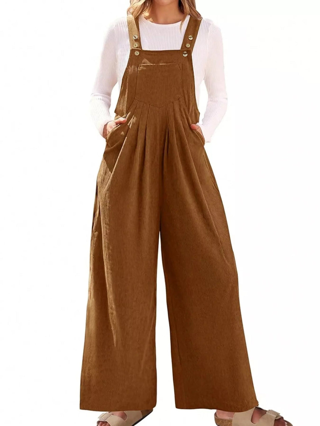 Front Ruched Wide Leg Jumpsuit with Pockets.
