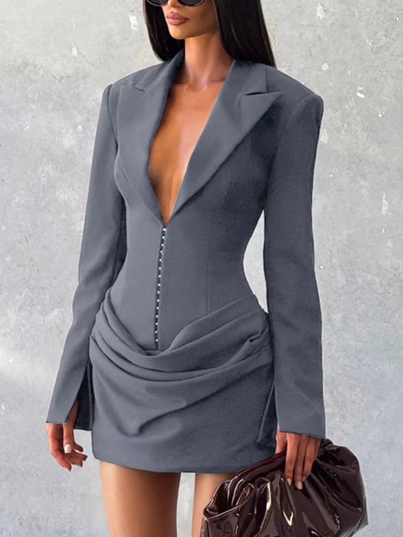 Plus size blazer-style mini dress combining elegance and comfort for a sophisticated look