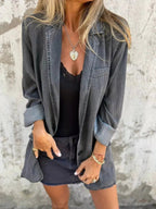 Full Size Button Down Denim Blazer Plus Size.