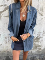 Full Size Button Down Denim Blazer Plus Size.