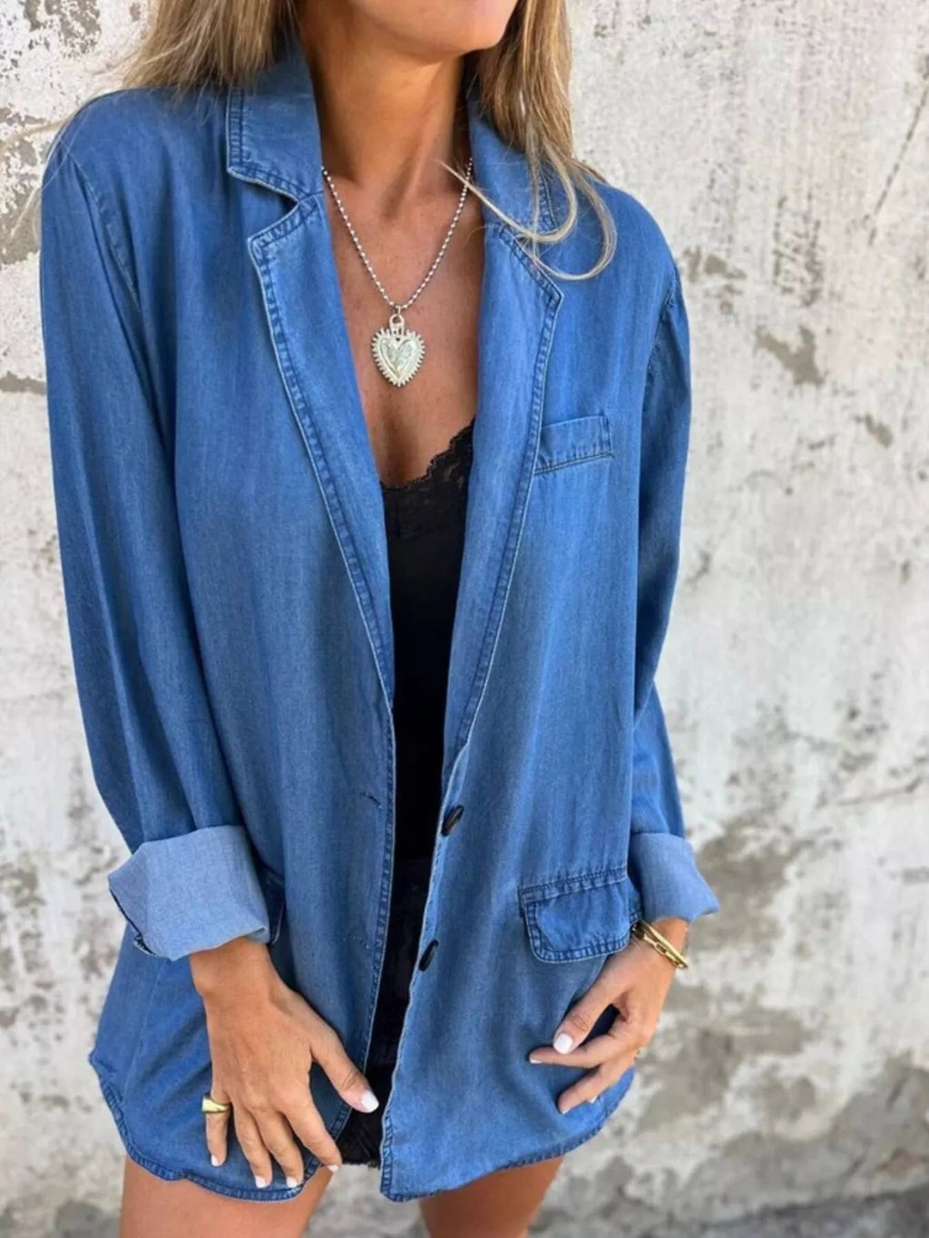 Full Size Button Down Denim Blazer Plus Size.