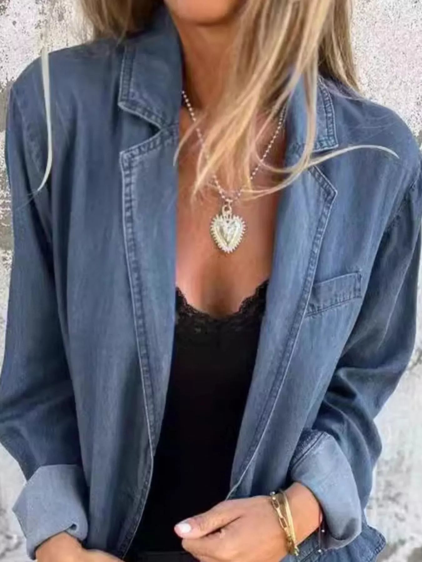 Full Size Button Down Denim Blazer Plus Size.