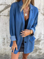 Full Size Button Down Denim Blazer Plus Size.