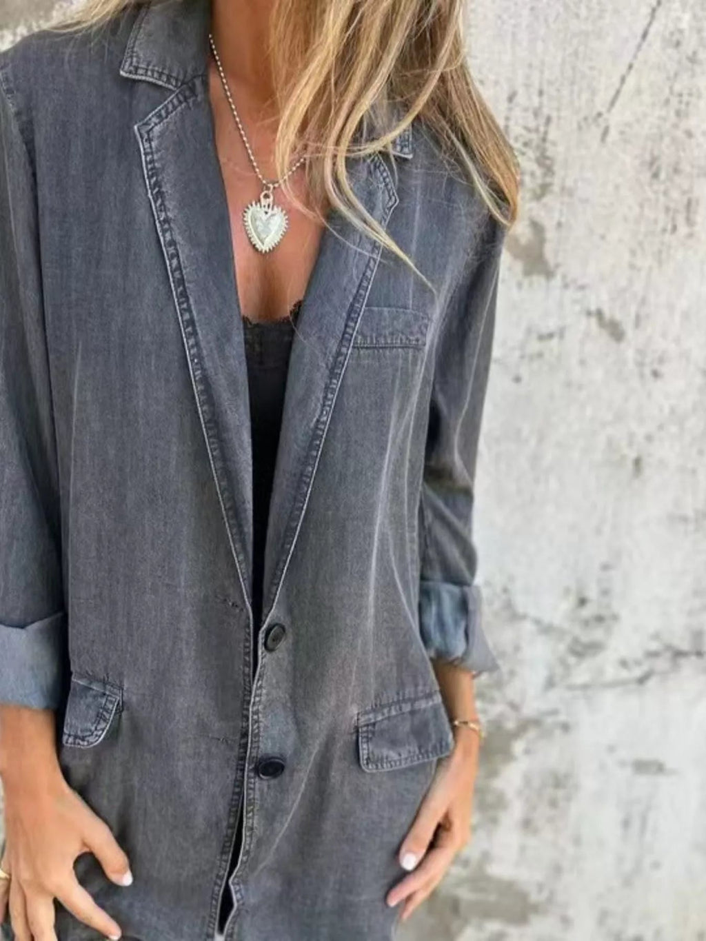 Full Size Button Down Denim Blazer Plus Size.