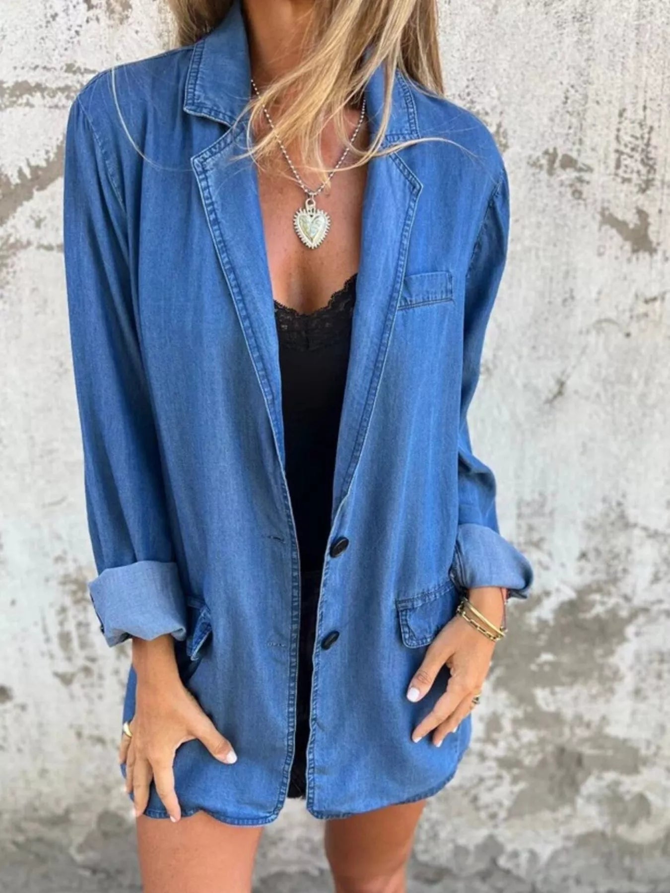 Full Size Button Down Denim Blazer Plus Size.