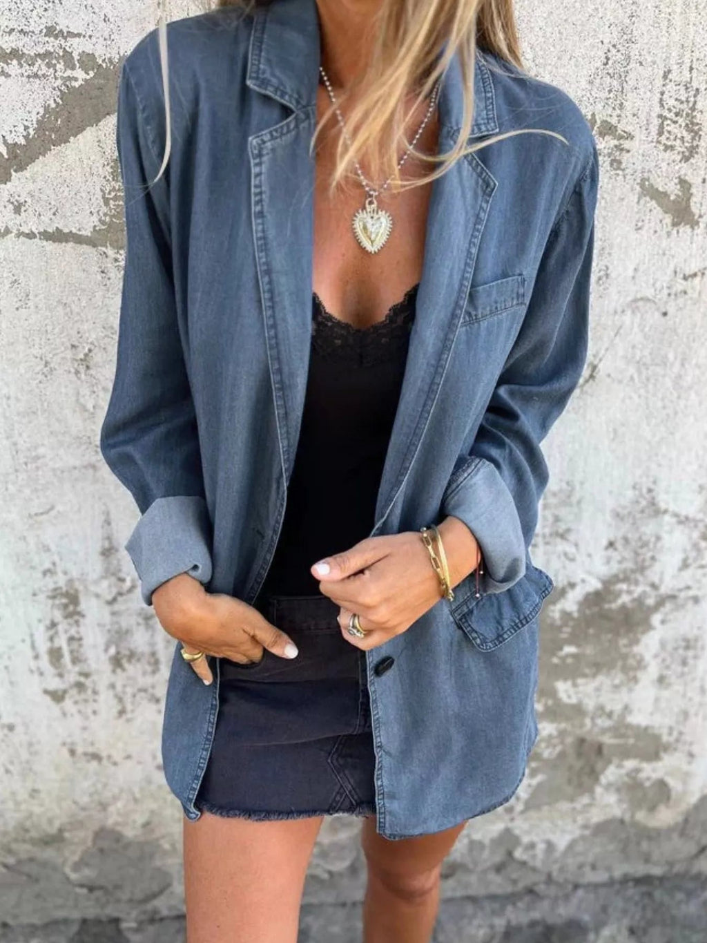 Full Size Button Down Denim Blazer Plus Size.