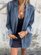 Full Size Button Down Denim Blazer Plus Size.