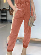 Full Size Button Front Cap Sleeve Denim Jumpsuit Plus Size.