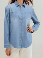 Full Size Button-Up Long Sleeve Denim Shirt Plus Size.