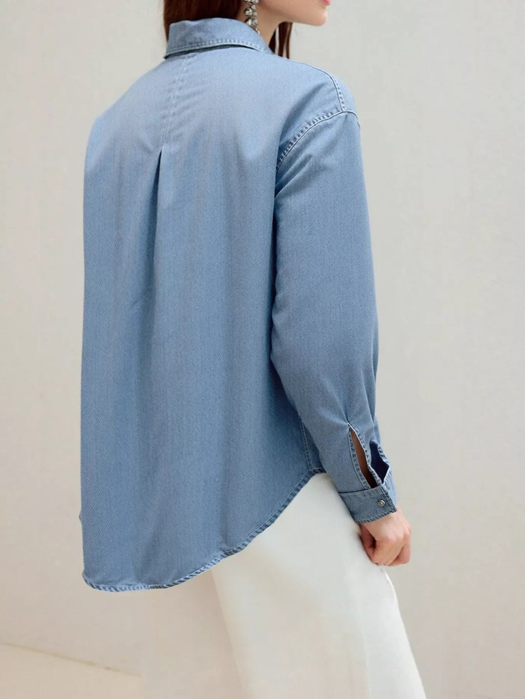 Full Size Button-Up Long Sleeve Denim Shirt Plus Size.