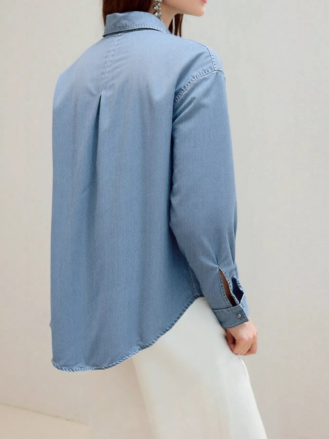 Full Size Button-Up Long Sleeve Denim Shirt Plus Size.