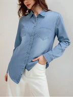 Full Size Button-Up Long Sleeve Denim Shirt Plus Size.