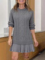 Full Size Cable Knit Pleated Hem Sweater Dress Plus Size.