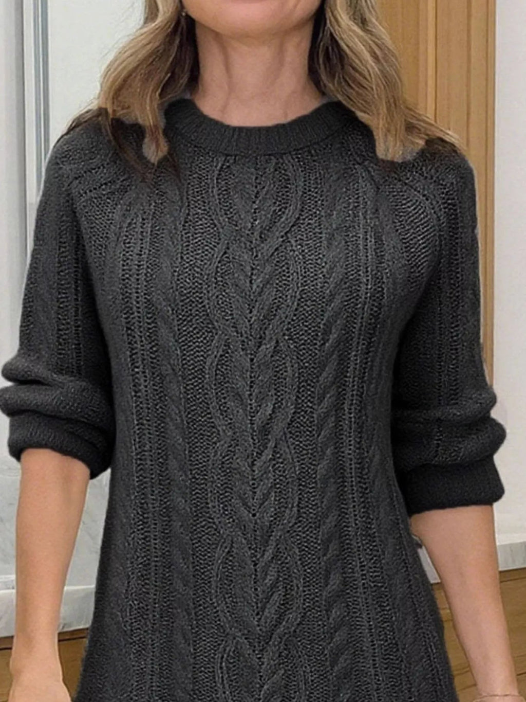 Full Size Cable Knit Pleated Hem Sweater Dress Plus Size.