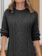 Full Size Cable Knit Pleated Hem Sweater Dress Plus Size.