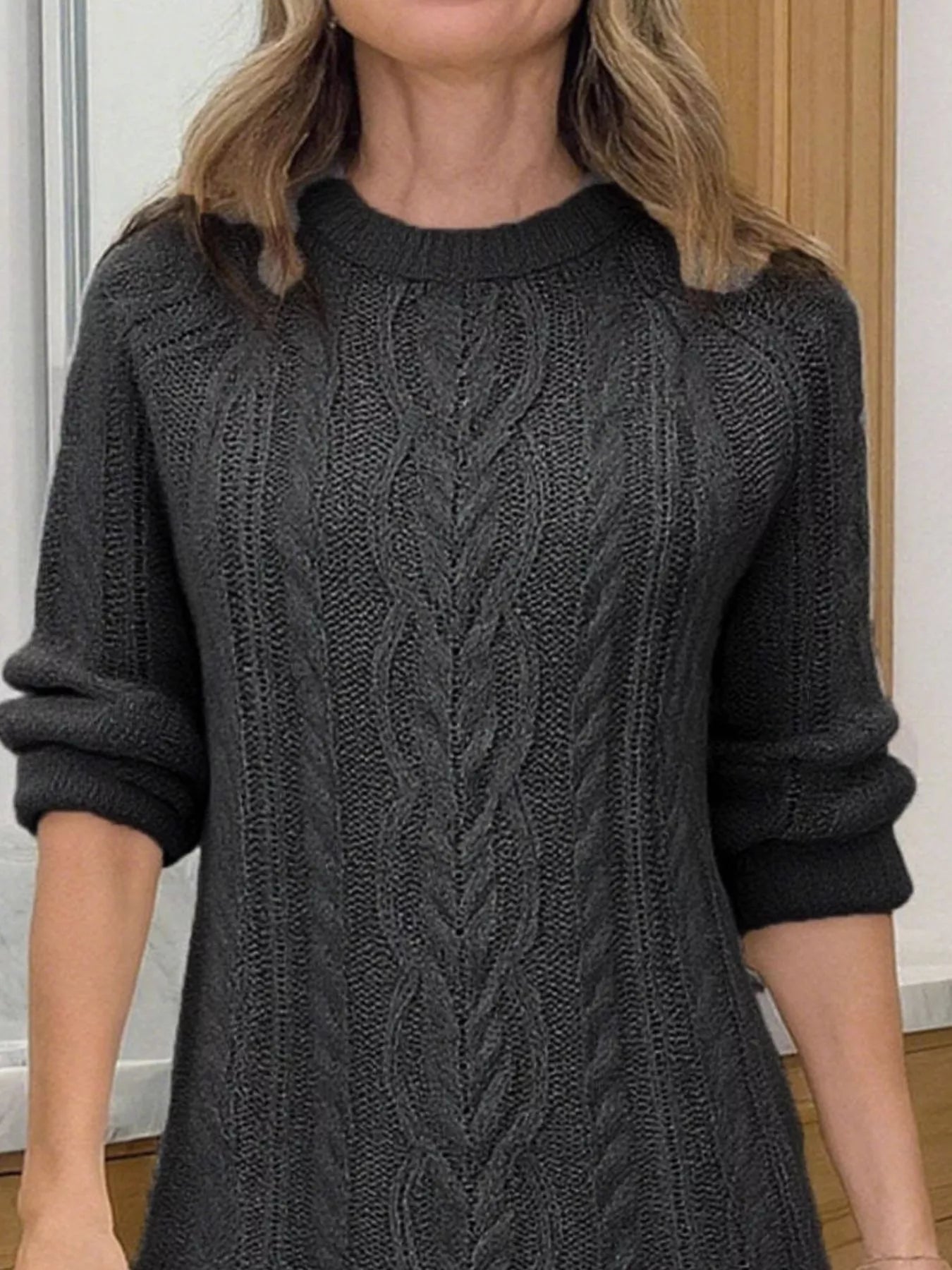 Full Size Cable Knit Pleated Hem Sweater Dress Plus Size.