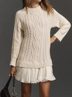Full Size Cable Knit Pleated Hem Sweater Dress Plus Size.