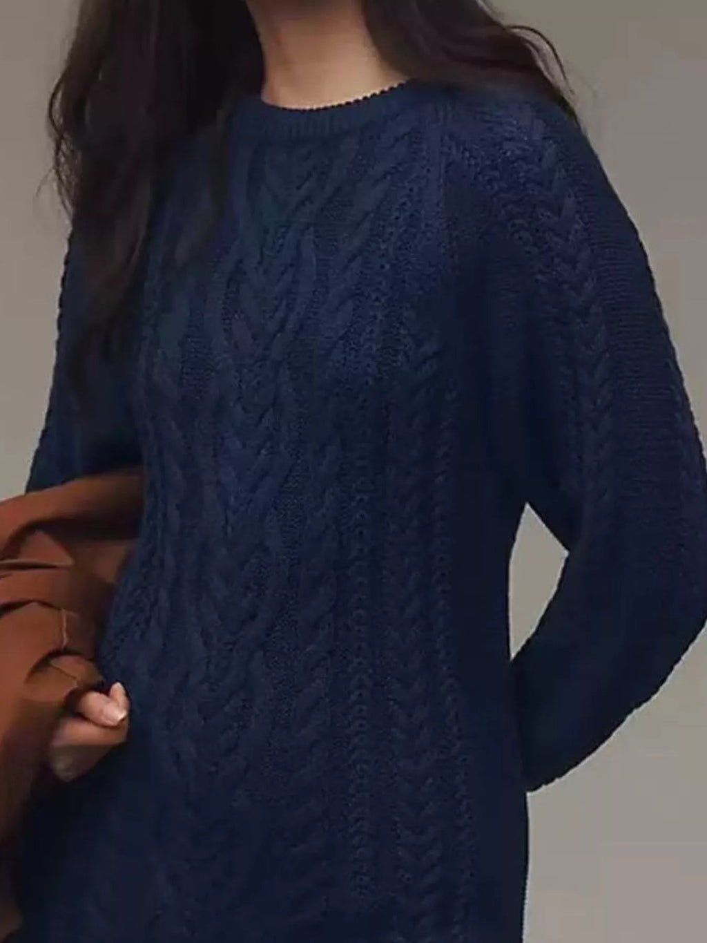 Full Size Cable Knit Pleated Hem Sweater Dress Plus SizeSweater Dress