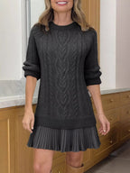 Full Size Cable Knit Pleated Hem Sweater Dress Plus Size.