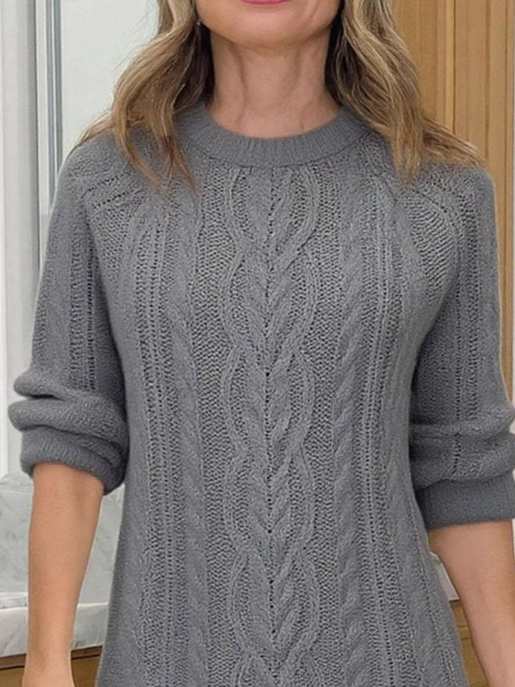 Full Size Cable Knit Pleated Hem Sweater Dress Plus Size.