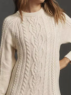 Full Size Cable Knit Pleated Hem Sweater Dress Plus Size.
