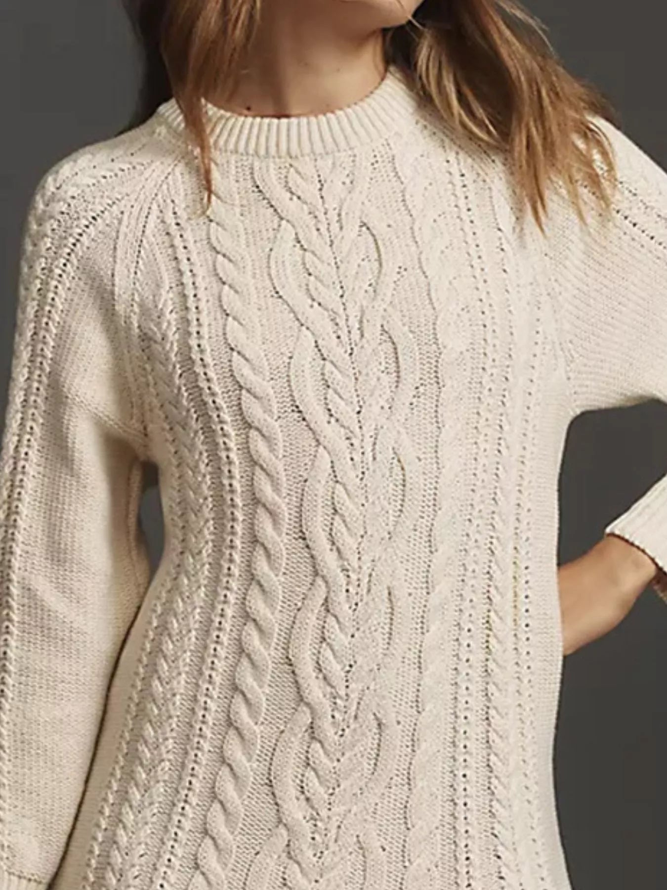 Full Size Cable Knit Pleated Hem Sweater Dress Plus Size.
