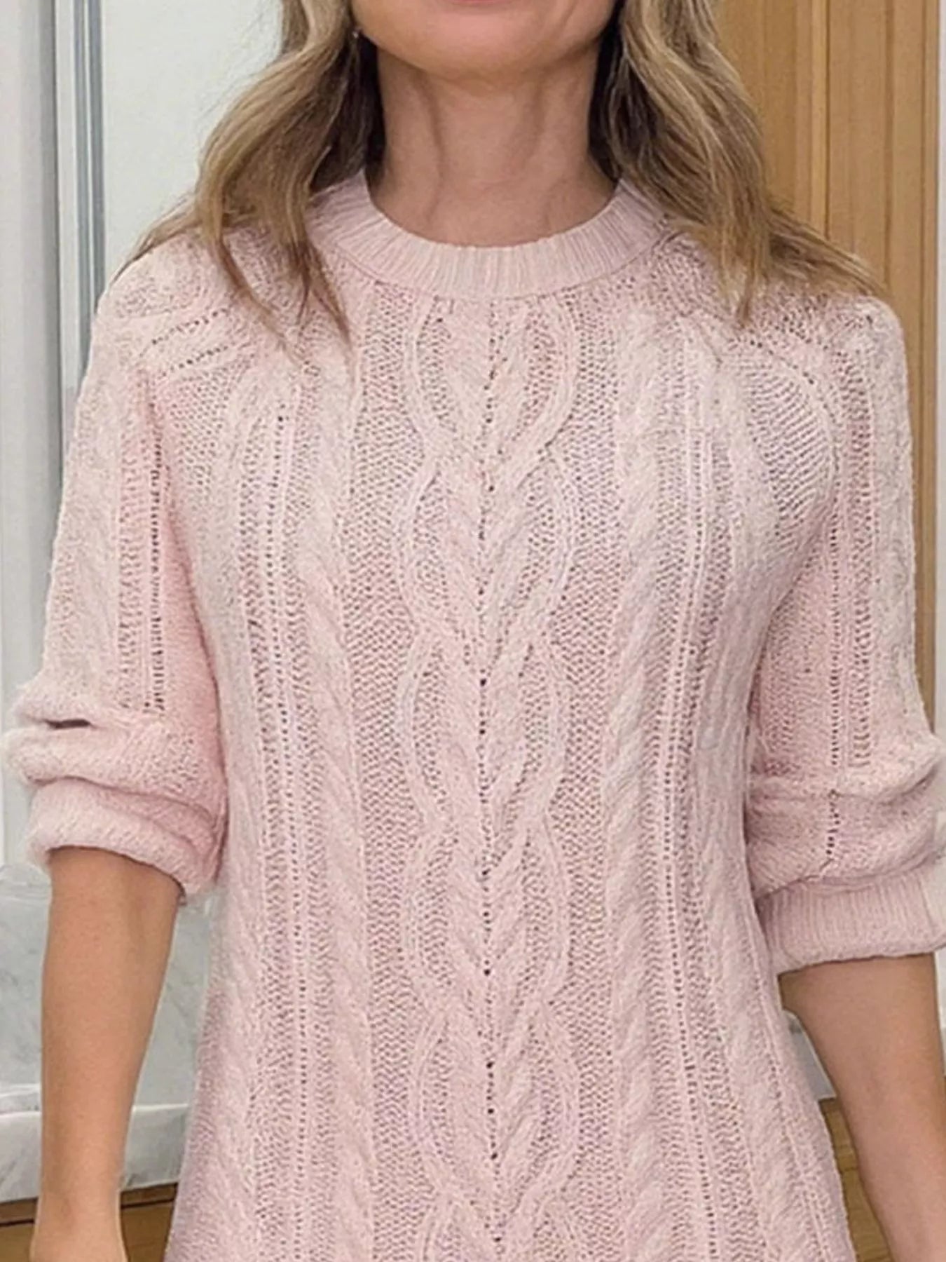 Full Size Cable Knit Pleated Hem Sweater Dress Plus Size.