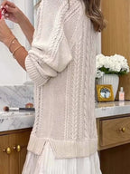 Full Size Cable Knit Pleated Hem Sweater Dress Plus Size.