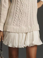Full Size Cable Knit Pleated Hem Sweater Dress Plus Size.