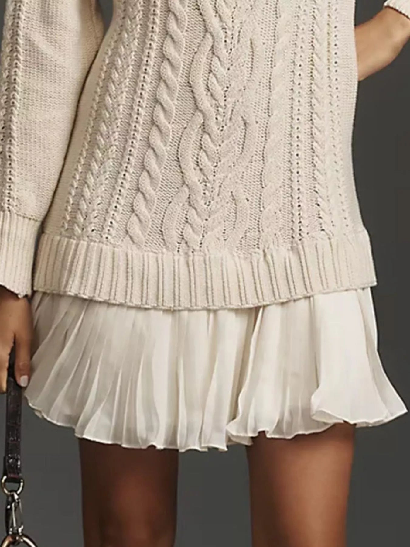 Full Size Cable Knit Pleated Hem Sweater Dress Plus Size.