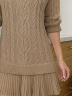 Full Size Cable Knit Pleated Hem Sweater Dress Plus Size.