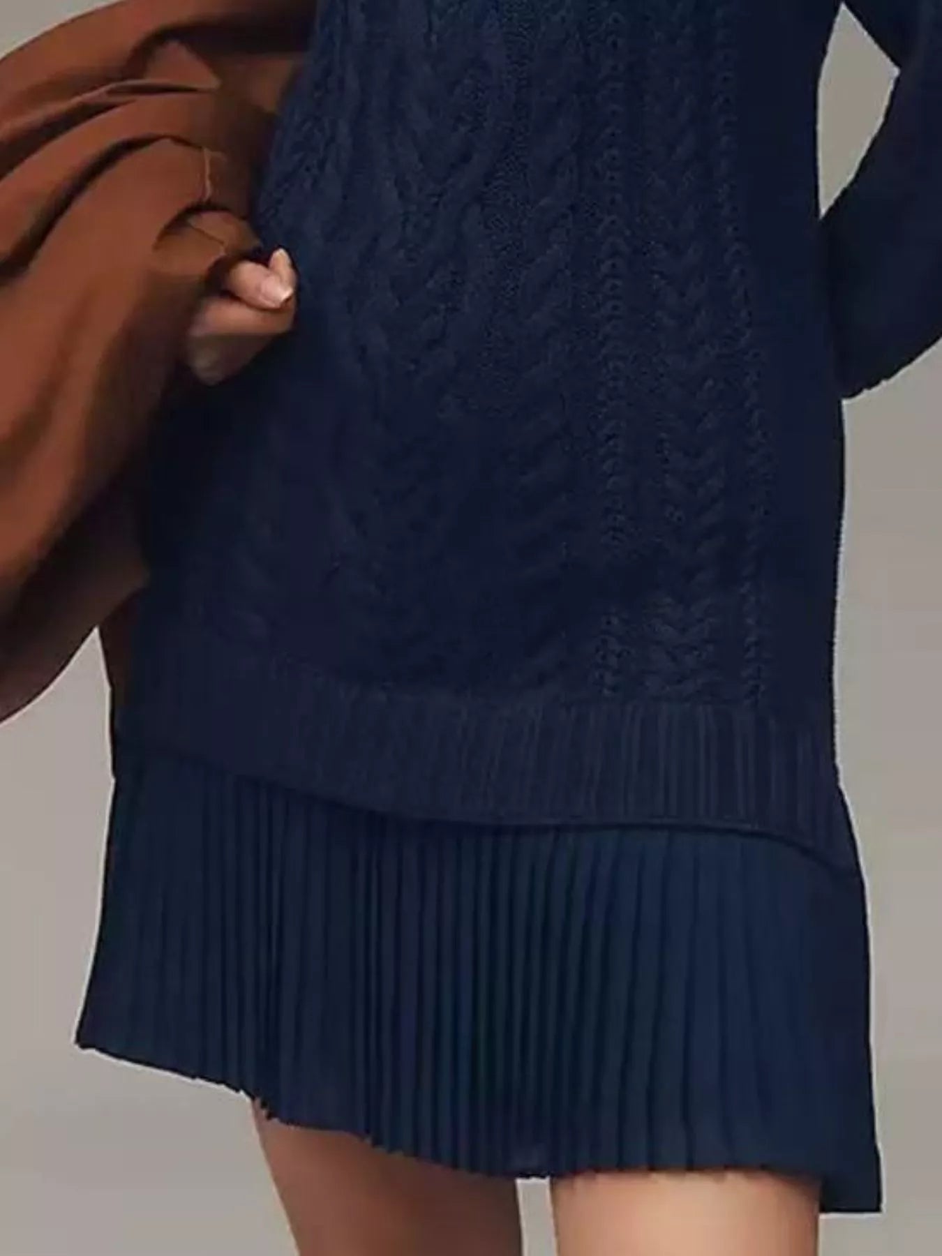 Full Size Cable Knit Pleated Hem Sweater Dress Plus Size.