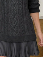 Full Size Cable Knit Pleated Hem Sweater Dress Plus Size.