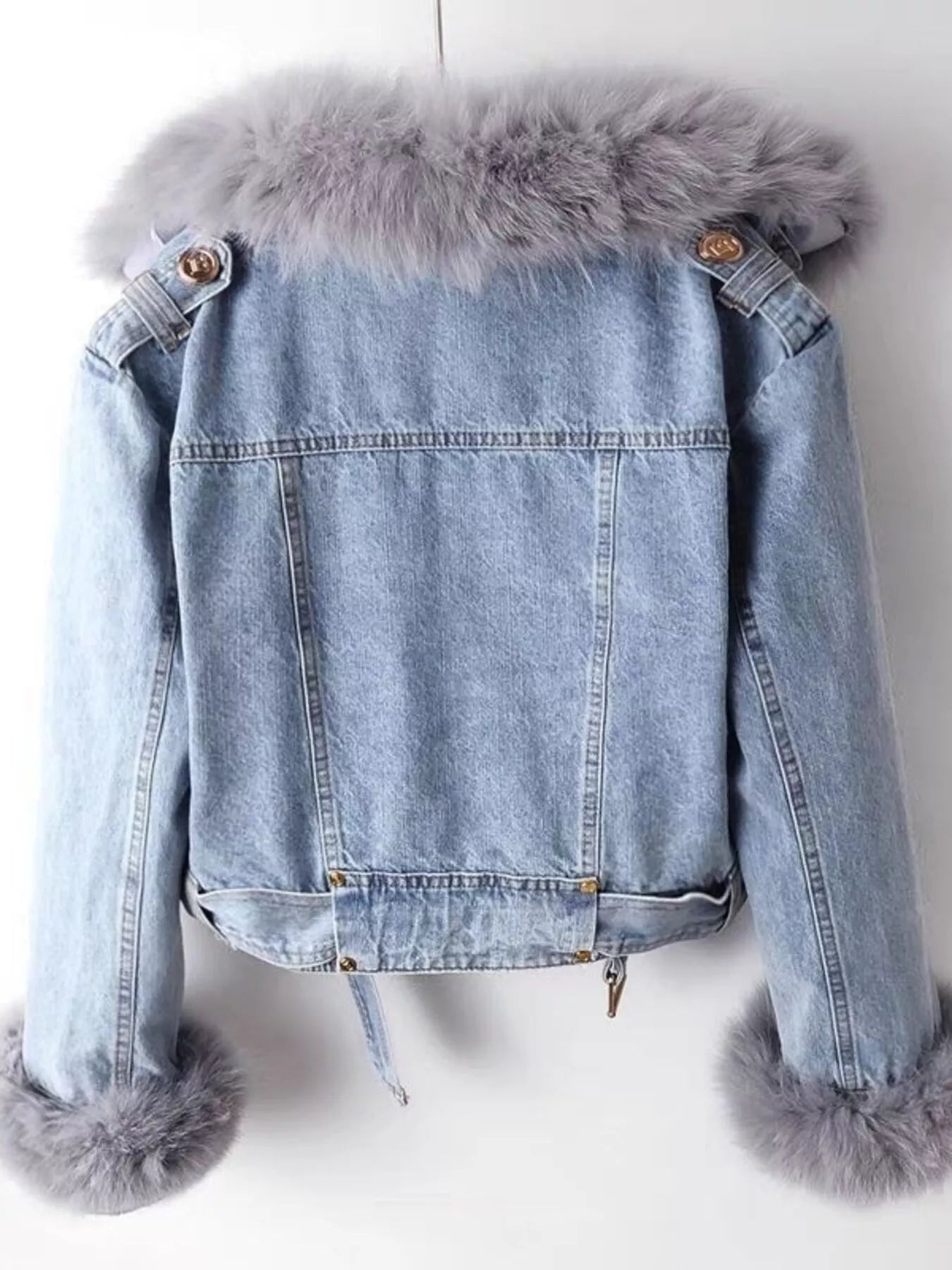 Full Size Faux Fur Collar Denim Jacket Plus Size.