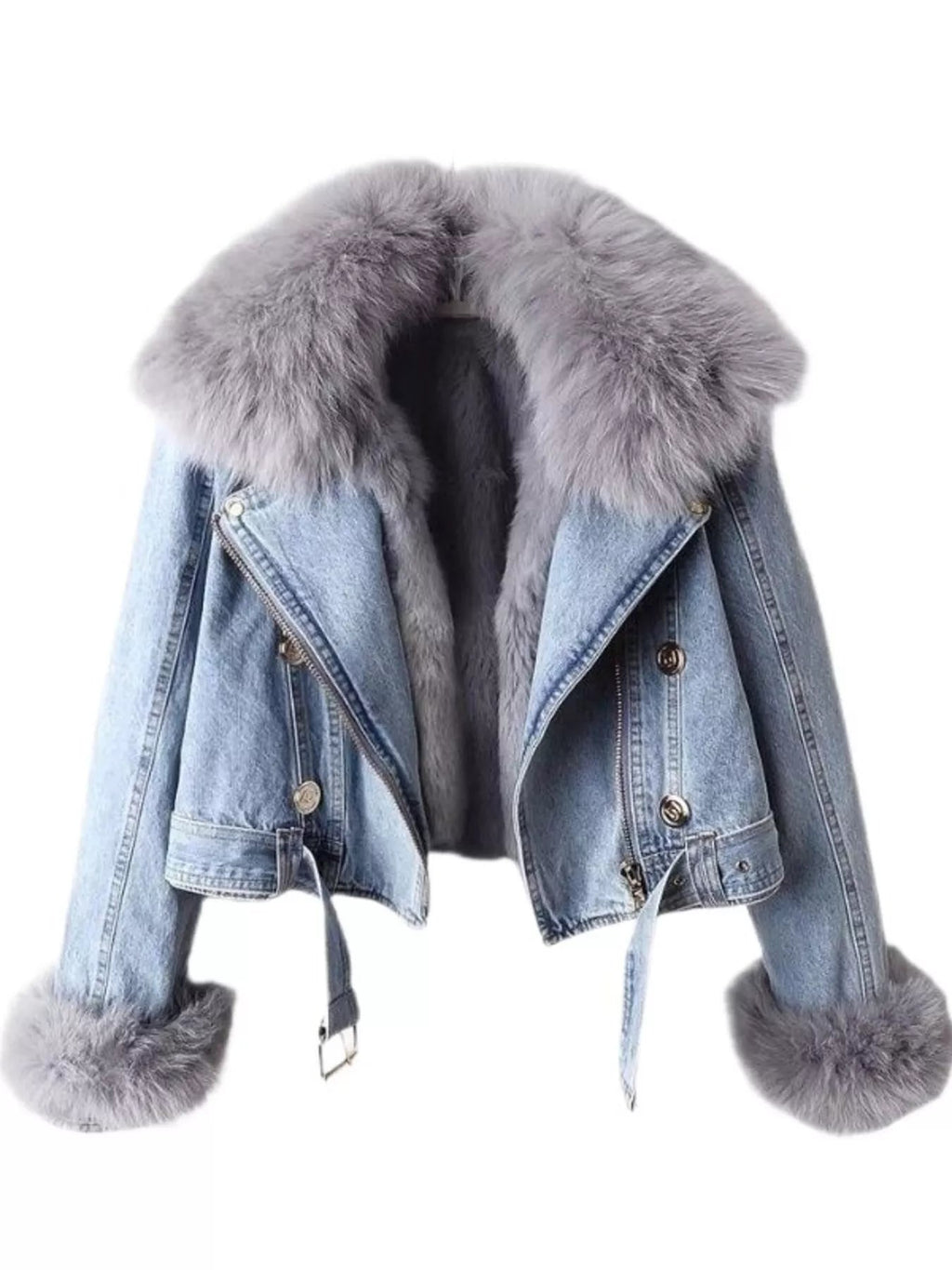 Full Size Faux Fur Collar Denim Jacket Plus Size.
