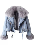 Full Size Faux Fur Collar Denim Jacket Plus Size.