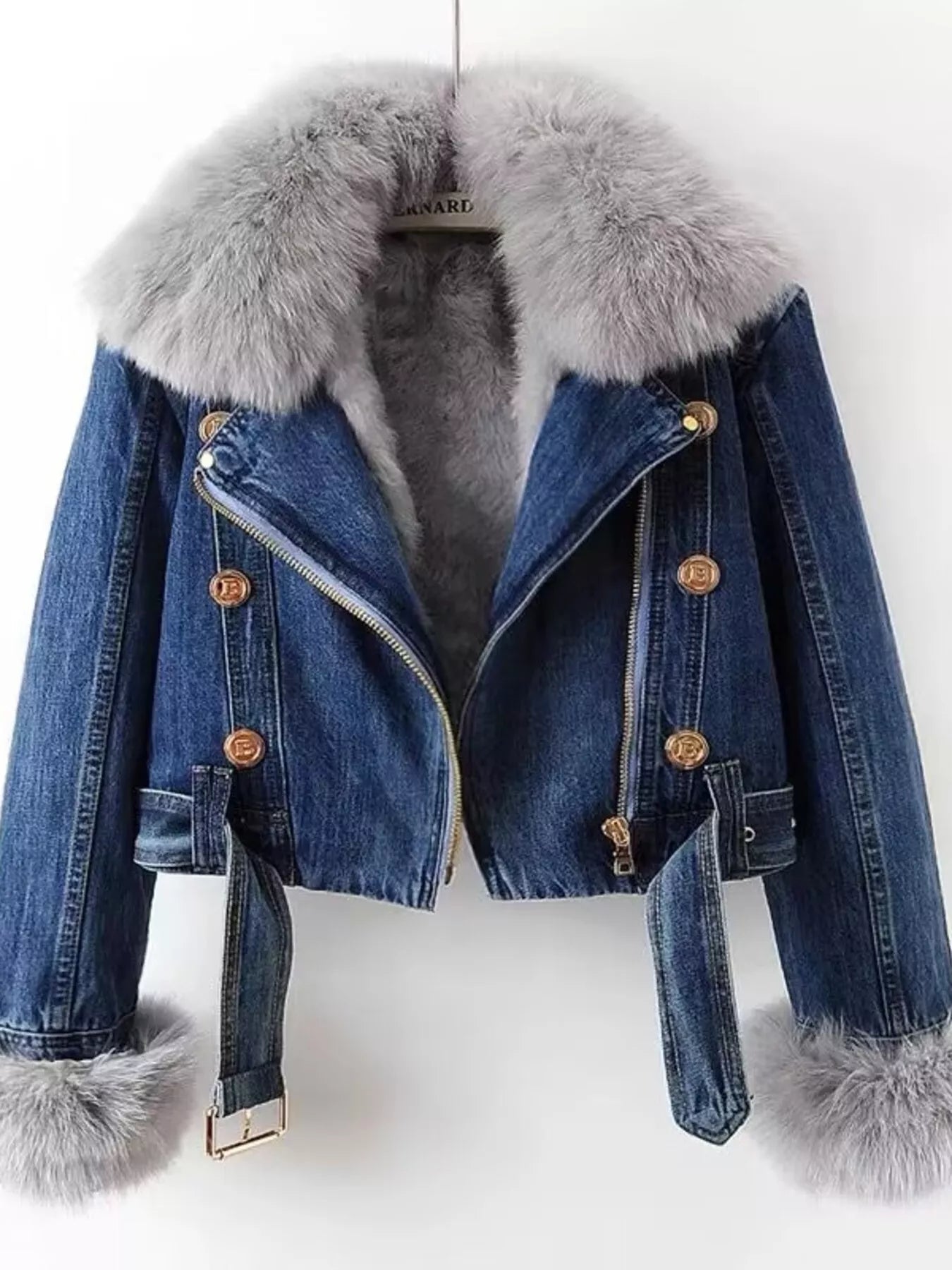 Full Size Faux Fur Collar Denim Jacket Plus Size.