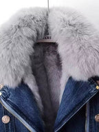 Full Size Faux Fur Collar Denim Jacket Plus Size.