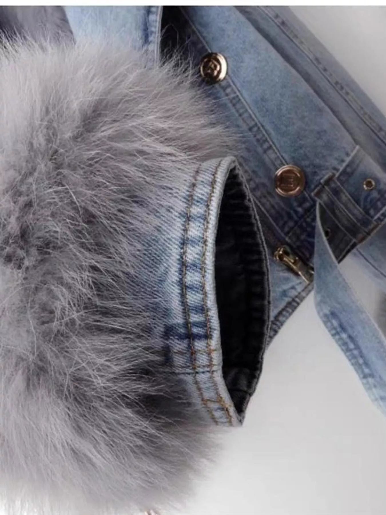 Full Size Faux Fur Collar Denim Jacket Plus Size.