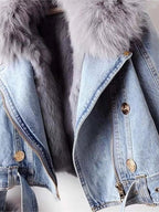 Full Size Faux Fur Collar Denim Jacket Plus Size.