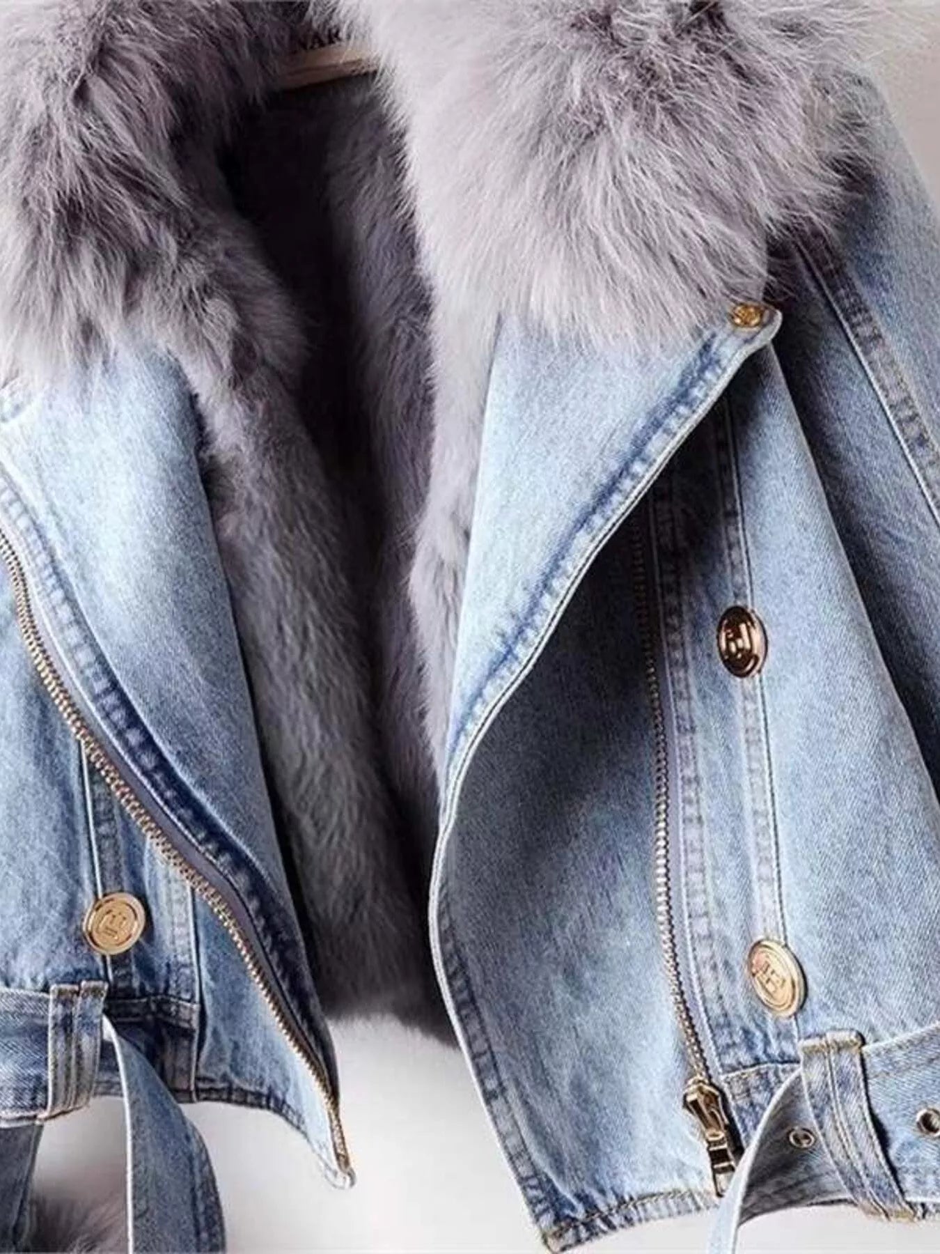 Full Size Faux Fur Collar Denim Jacket Plus Size.